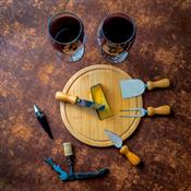 Kit Queijo E Vinho Com Espaço Para Garrafa - 9 Pçs