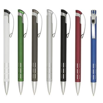 Caneta de Metal Inteira Colorida com Detalhes Prateados