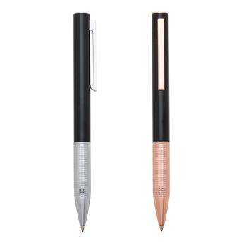 Caneta de Metal Preta com Detalhes Coloridos e Clip Metálico