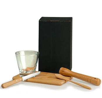 Kit Para Caipirinha Em Bambu Com Tábua E Socador - 5 Pçs