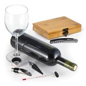 Kit Para Vinho Com Estojo Em Bambu com 6 Peças - PV-00843