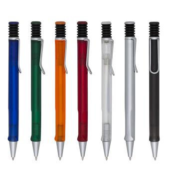 Caneta Plástica Fosca Inteira Colorida com Detalhes Prata