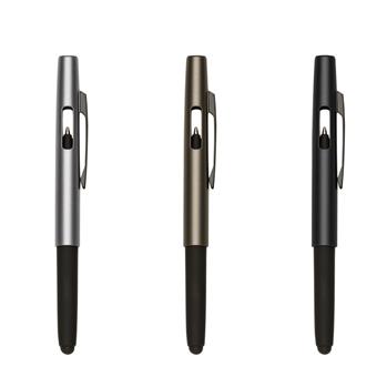 Caneta Plástica com Ponteira Touch e Corpo Cinza com Detalhes Preto