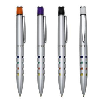 Caneta Plástica Inteira Prata com Acionador de Mola