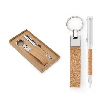 Kit de Caneta Esferográfica e Chaveiro de Cortiça - 95106