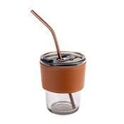 Copo de Vidro 350 ml com Luva de Couro - E@15469