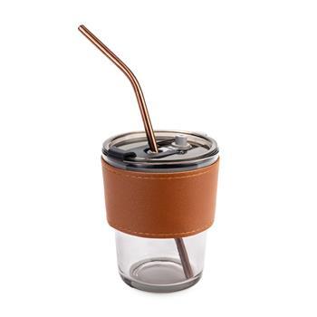 Copo de Vidro 350 ml com Luva de Couro - E@15469