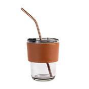 Copo de Vidro 350 ml com Luva de Couro - E@15469