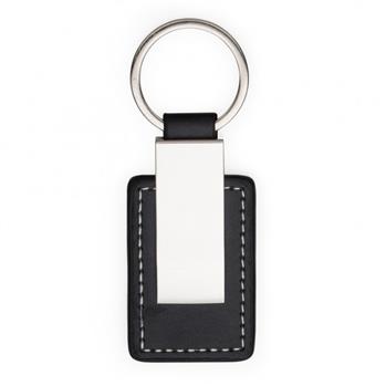 Chaveiro Metal Retangular com Detalhe em Couro Sintético